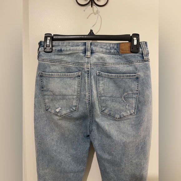 American Eagle Blue Distressed Super High Rise Jegging Jeans Next Level Stretch - Picture 4 of 7